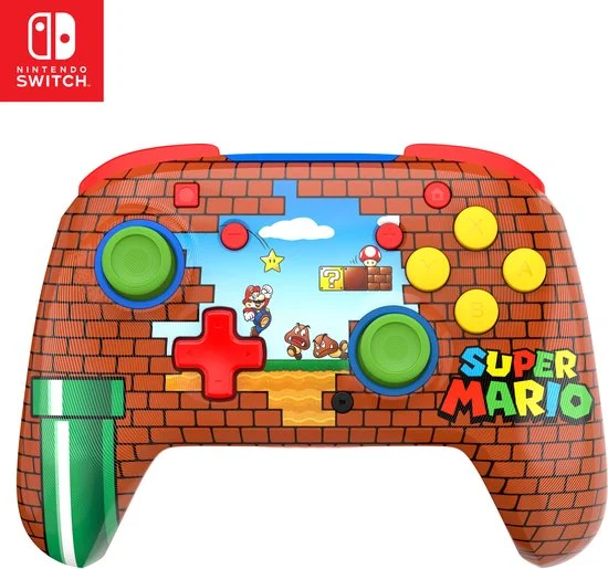 Plain product photo of a Super Mario themed Nintendo Switch controller