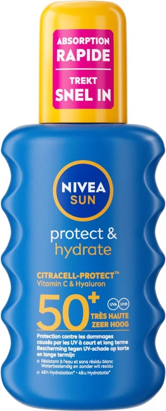 Plain product photo of a Nivea Sun sunscreen spray