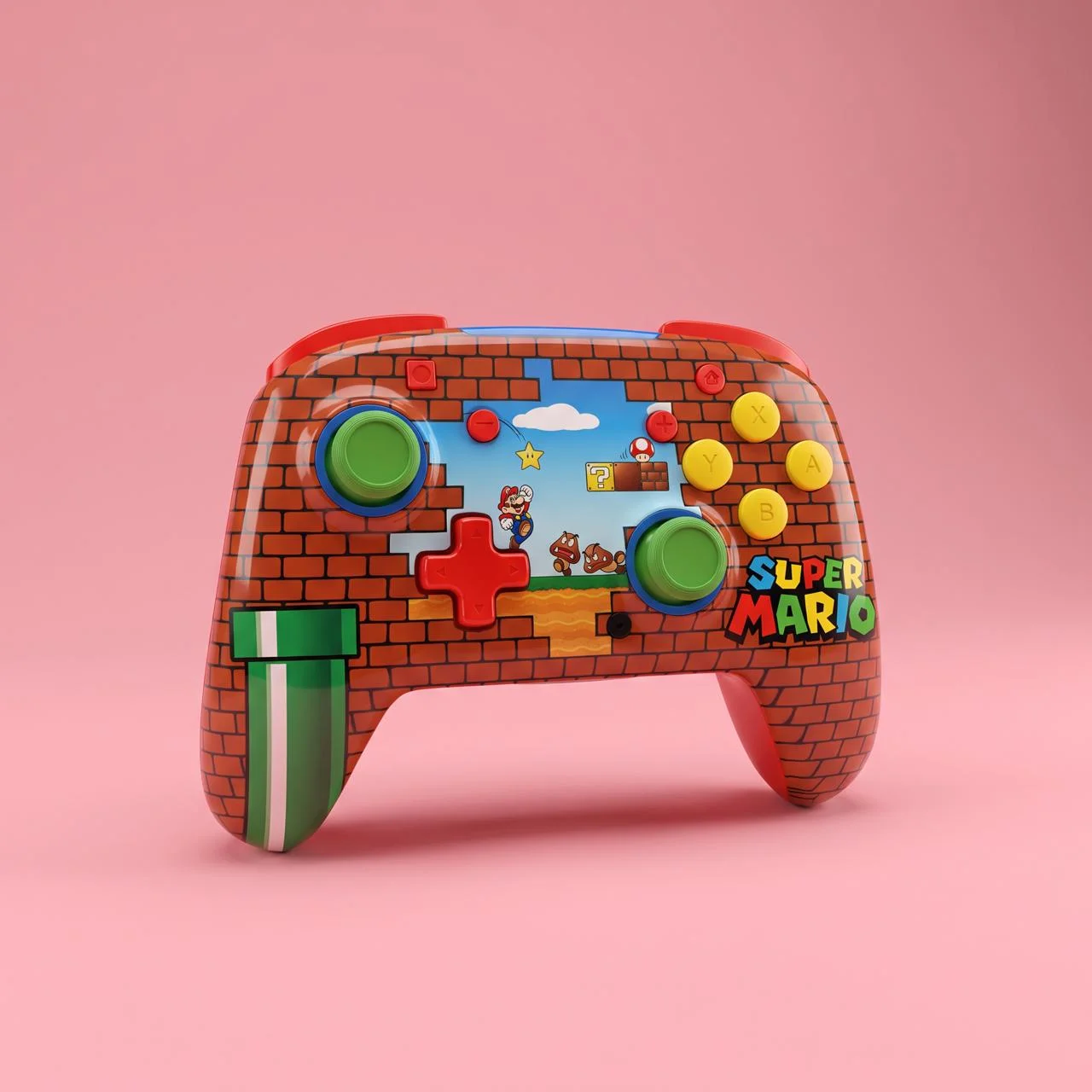 Super Mario controller shot as on-brand product photography